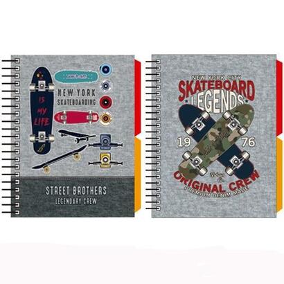 senfort-cuaderno-espiral-a6-120h-tdura-2-separadores-forrado-skateboard-surtido