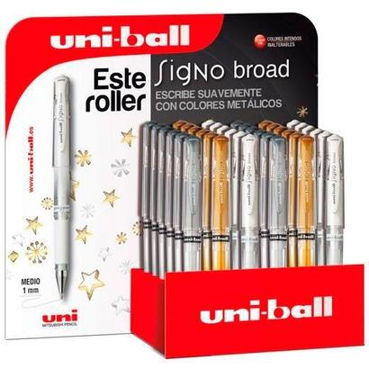 uniball-expositor-rollerball-signo-broad-um-153-gsw-3d-plata-oro-blanco-36u-