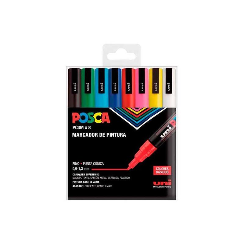 posca-marcador-pc-3m8c-no-permanente-punta-fina-09mm-13mm-colores-surtidos-basic-estuche-8u-