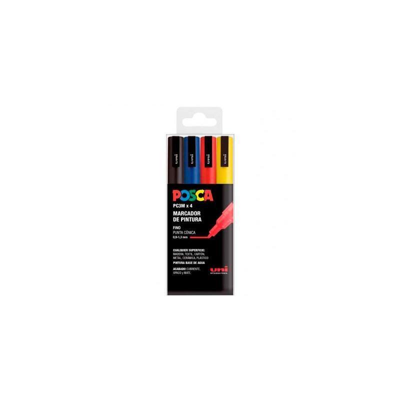 posca-marcador-pc-3m4c-no-permanente-punta-fina-09mm-13mm-colores-surtidos-basic-estuche-4u-