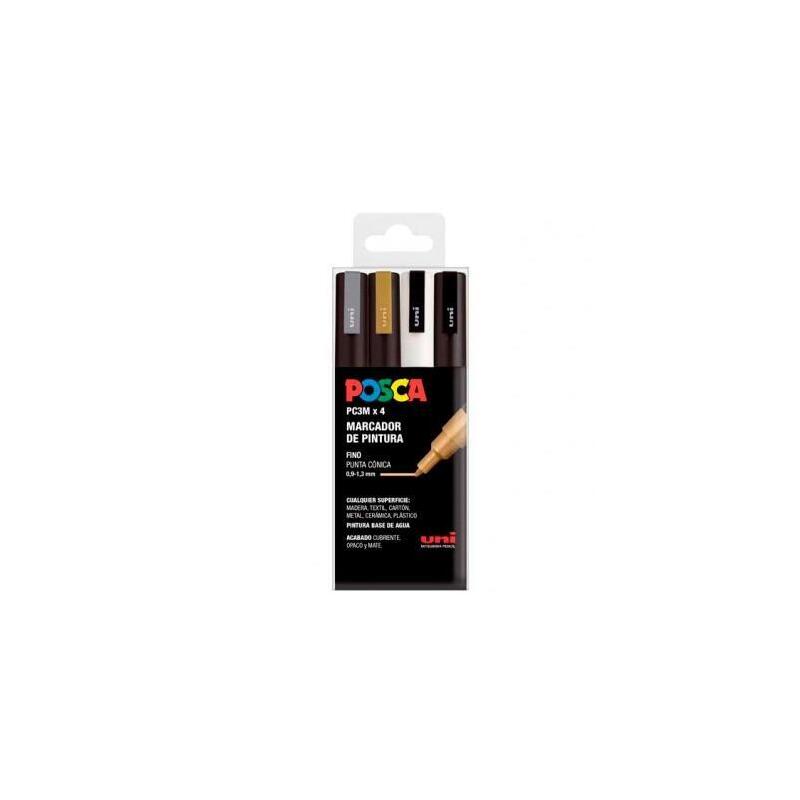 posca-marcador-pc-3m4c-no-permanente-punta-fina-09mm-13mm-colores-surtidos-gswb-estuche-4u-