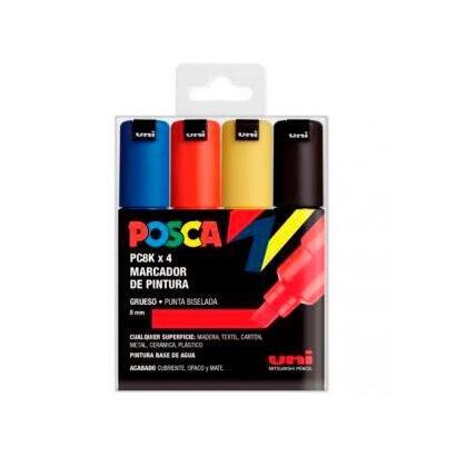 posca-marcador-pc-8k4c-no-permanente-punta-biselada-80mm-colores-surtidos-basic-estuche-4u-