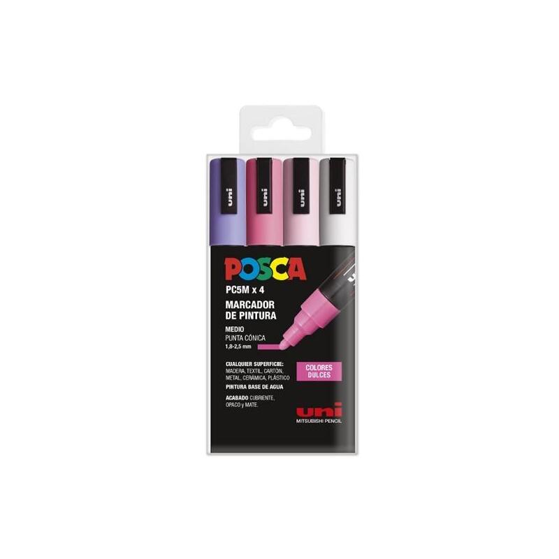 uniball-marcador-posca-pc-5m4c-no-permanente-18mm-25mm-colores-surtidos-dulces-estuche-4u-