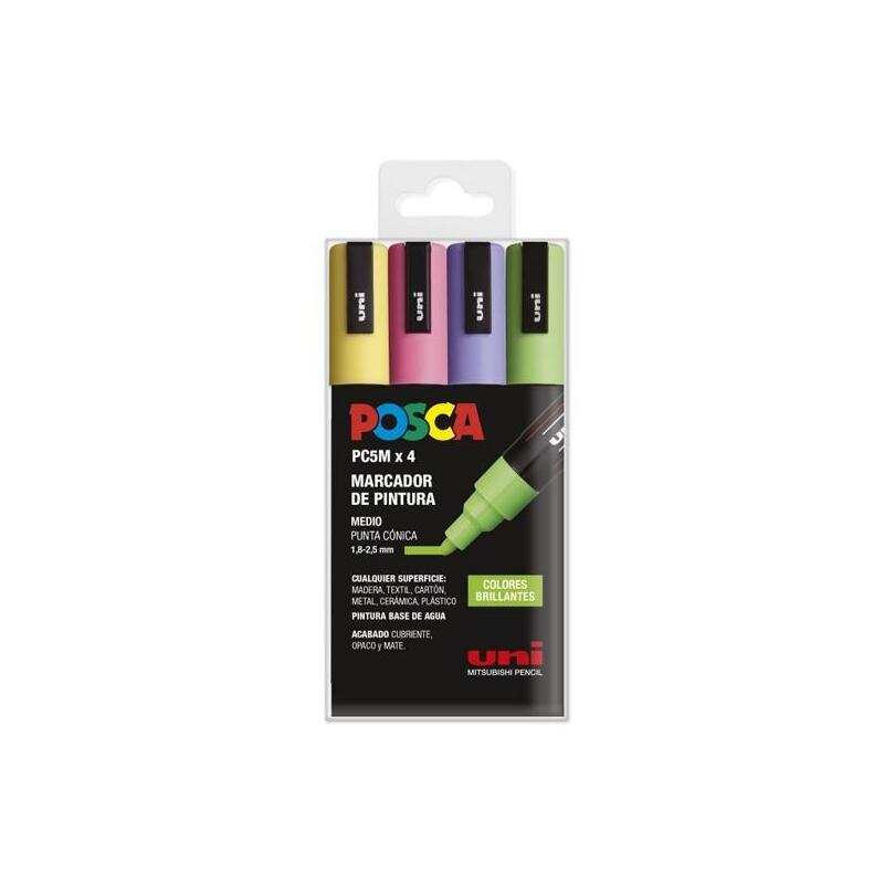 uniball-marcador-posca-pc-5m4c-no-permanente-18mm-25mm-colores-surtidos-brillantes-estuche-4u-