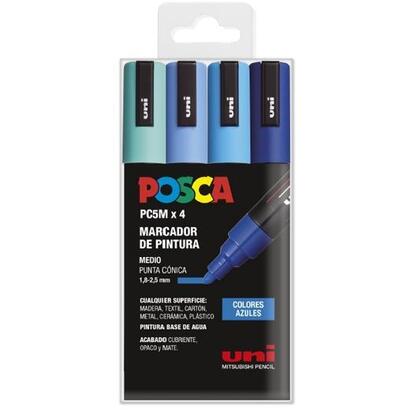 uniball-marcador-posca-pc-5m4c-no-permanente-18mm-25mm-colores-surtidos-azules-estuche-4u-