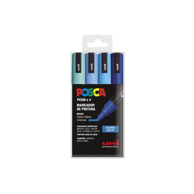 uniball-marcador-posca-pc-5m4c-no-permanente-18mm-25mm-colores-surtidos-azules-estuche-4u-