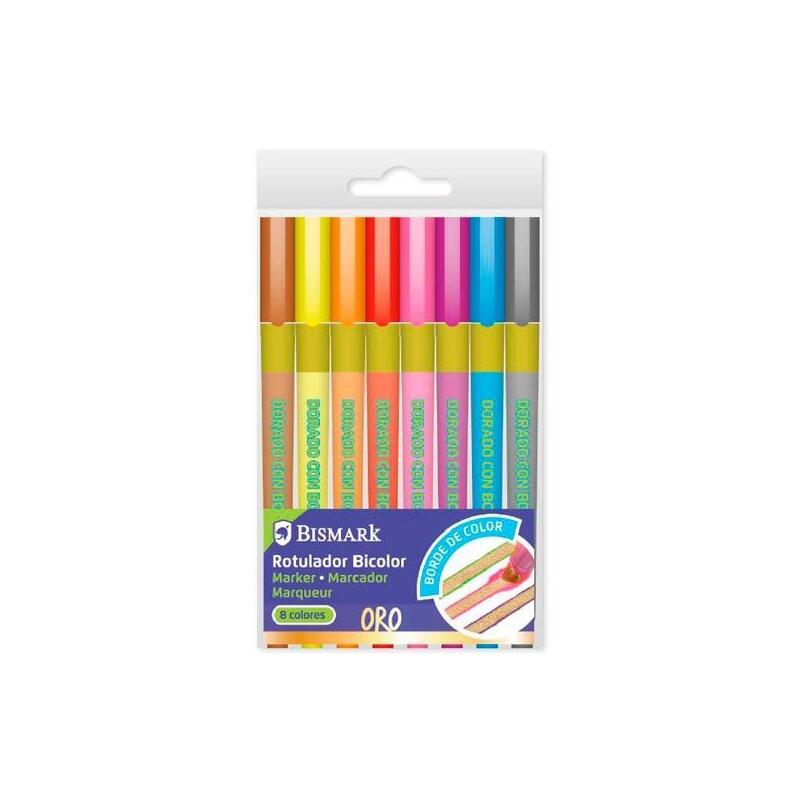 bismark-rotulador-lettering-bicolor-oro-8-colores-de-borde-neon-pastel-set-8u-