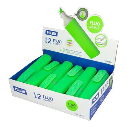 milan-marcador-fluorescente-fluo-verde-punta-biselada-caja-expositora-12u