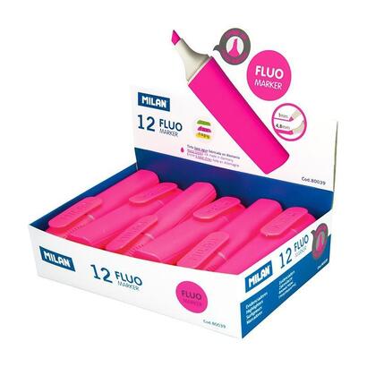 milan-marcador-fluorescente-fluo-rosa-punta-biselada-caja-expositoria-12u