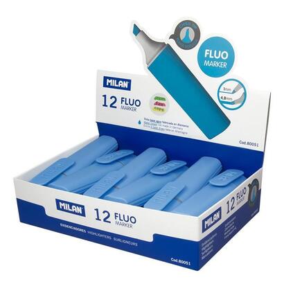 milan-marcador-fluorescente-fluo-azul-punta-biselada-caja-expositora-12u