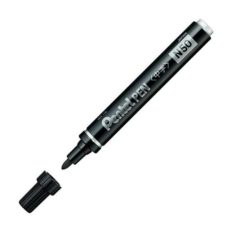 pentel-pen-n50-ae-marcador-permanente-cuerpo-aluminio-negro-y-punta-media-conica-12u-