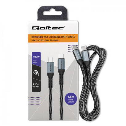 qoltec-52358-usb-20-tipo-c-cable-usb-20-tipo-c-100w-qc-30-pd-15m-black