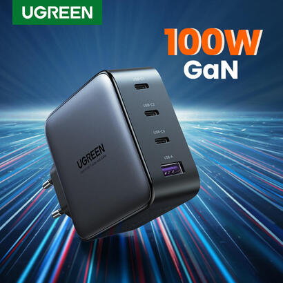 ugreen-usb-a3xusb-c-100w-gan-tech-cargador-rapido-de-pared-ue-negro