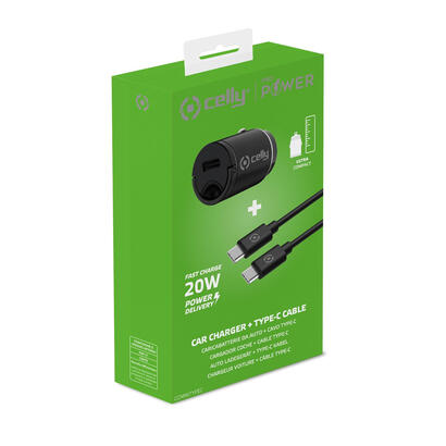 celly-ccminitypec-cargador-coche-20w-usbccable-negro