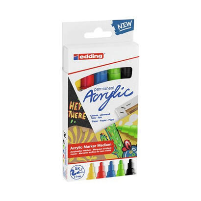 edding-5300-acrylic-marker-fine-marcador-permanente-negro-azul-verde-rojo-amarillo-5-piezas
