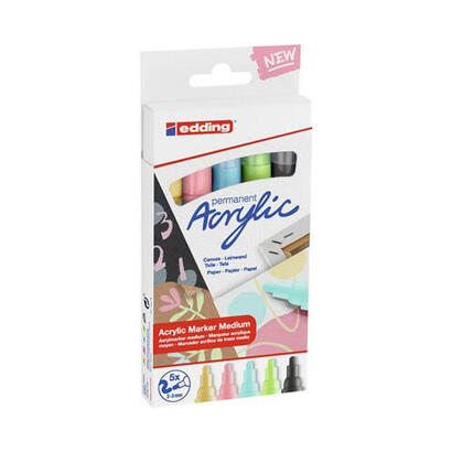 edding-5300-acrylic-marker-fine-marcador-permanente-negro-azul-verde-rosa-amarillo-5-piezas