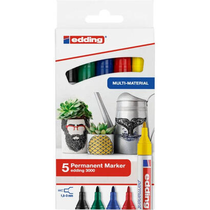 edding-3000-marcador-permanente-punta-redonda-negro-azul-verde-rojo-amarillo-5-piezas