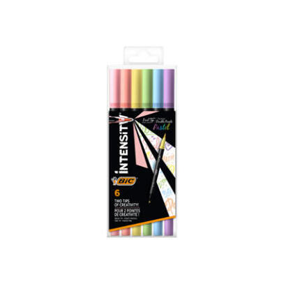 bic-intensity-dual-tip-pastel-pack-de-6-rotuladores-doble-punta-punta-de-pincel-punta-fina-tinta-con-base-de-agua-colores-pastel