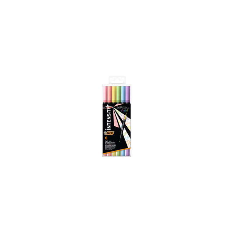 bic-intensity-dual-tip-pastel-pack-de-6-rotuladores-doble-punta-punta-de-pincel-punta-fina-tinta-con-base-de-agua-colores-pastel