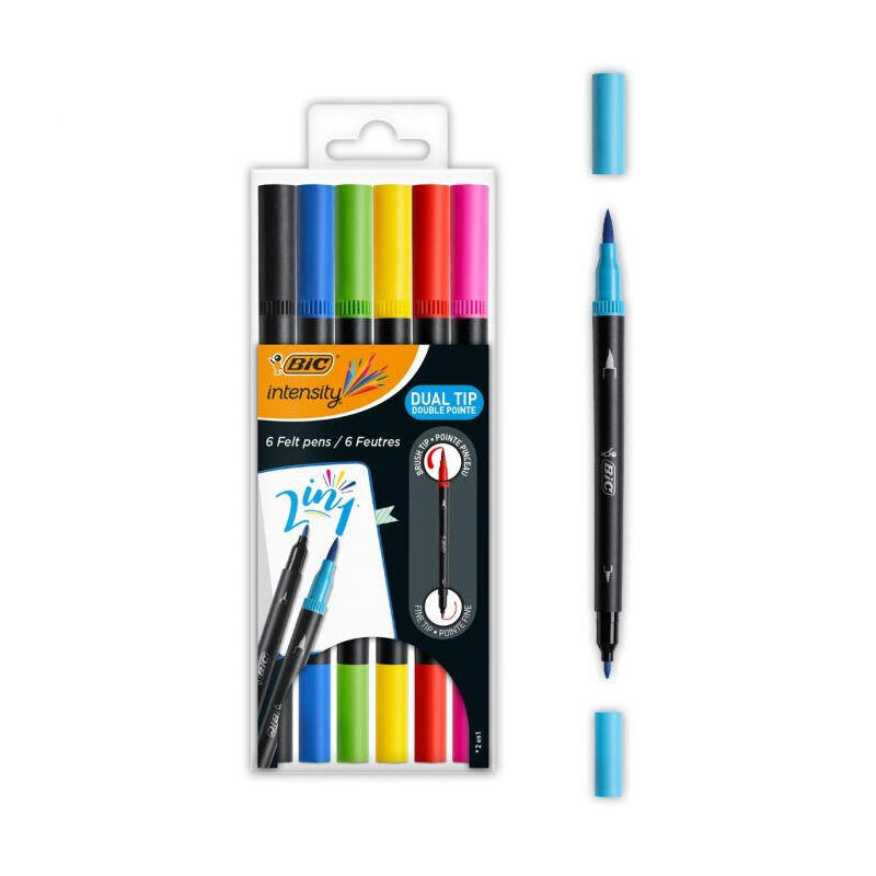 bic-intensity-dual-tip-pack-de-6-rotuladores-doble-punta-punta-de-pincel-punta-fina-tinta-con-base-de-agua-colores-clasicos-surt