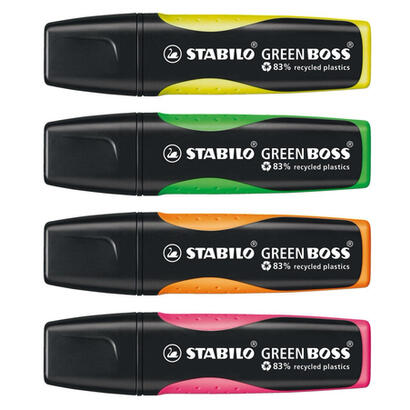 stabilo-green-boss-marcador-4-piezas-punta-de-cincel-verde-naranja-rosa-amarillo