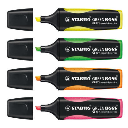 stabilo-green-boss-marcador-4-piezas-punta-de-cincel-verde-naranja-rosa-amarillo