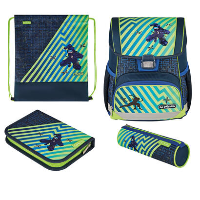 herlitz-loop-plus-funky-ninja-mochila-escolar-verdeazul-oscuro-incluye-estuche-de-16-piezas-estuche-de-lapices-bolsa-de-deporte