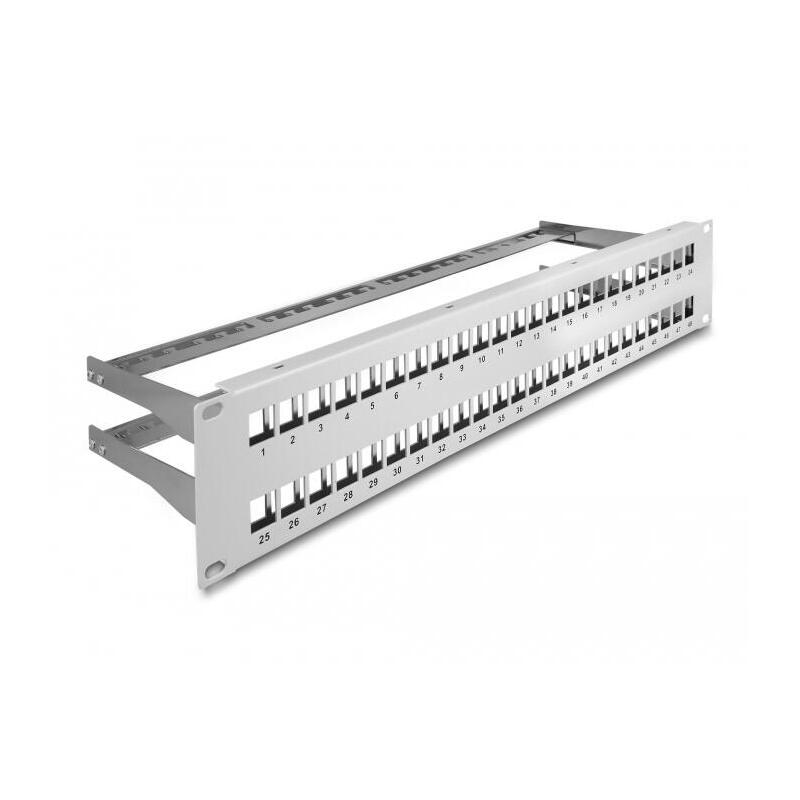 delock-patch-panel-keystone-de-19-de-48-puertos-con-alivio-de-tension-2u-gris