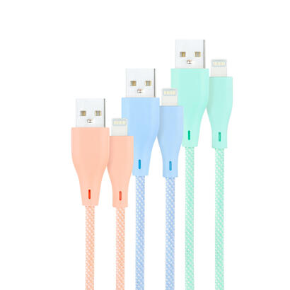 nanocable-pack-de-3-cables-mallados-usb-a-macho-a-lightning-macho-longitud-1m-colores-pastel-rosa-verde-y-azul