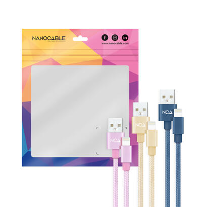 nanocable-pack-de-3-cables-mallados-usb-a-macho-a-lightning-macho-longitud-1m-colores-rosa-dorado-y-azul