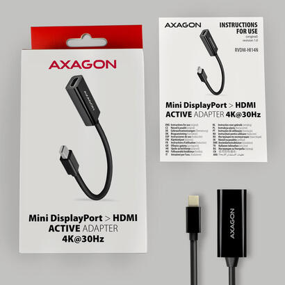 axagon-rvdm-hi14n-mini-displayport-zu-hdmi-adaptador-4k30-hz-15-cm-lang-negro