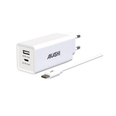 akashi-altgan65w-white-cargador-para-pared-usb-c-usb-a-6518w