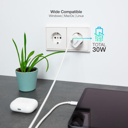 tooq-cargador-de-pared-gan-usb-cpd-30w-blanco