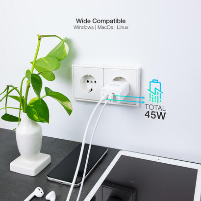 tooq-cargador-de-pared-gan-usb-cpd-usb-aqc-45w-blanco