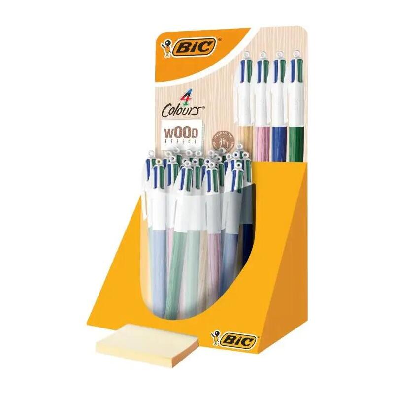 bic-4-colours-wood-style-expositor-de-30-boligrafos-de-bola-retractiles-punta-media-de-10mm-tinta-con-base-de-aceite-diseno-made