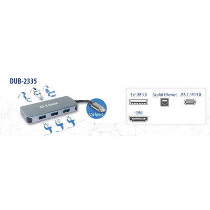 docking-usb-tipo-c-d-link-dub-2335-3xusb-1xusb-tipo-c-1xhdmi-1xrj45-gris