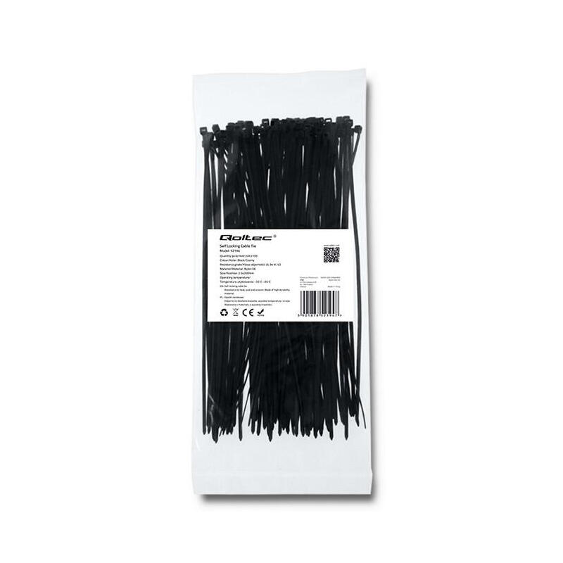 qoltec-52194-bridas-25-200-100pcs-nylon-uv-black qoltec-52194-bridas-25-200-100pcs-nylon-uv-black