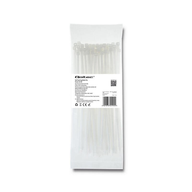 qoltec-52199-bridas-36-200-100pcs-nylon-uv-white qoltec-52199-bridas-36-200-100pcs-nylon-uv-white