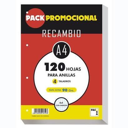 pacsa-recambio-hojas-a4-100h-4-taladros-90gr-4x4-blanco