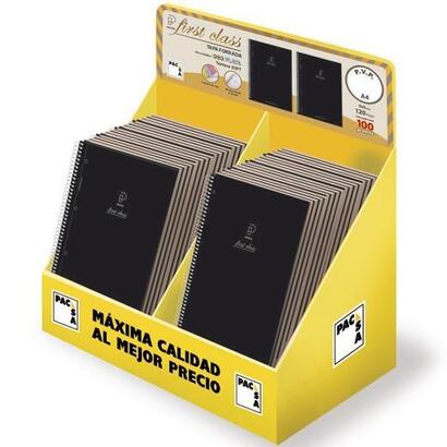 pacsa-cuaderno-serie-first-class-a5-microperforado-120h-tapa-negra-relieve-oroplata-expositor-de-24-surtidos