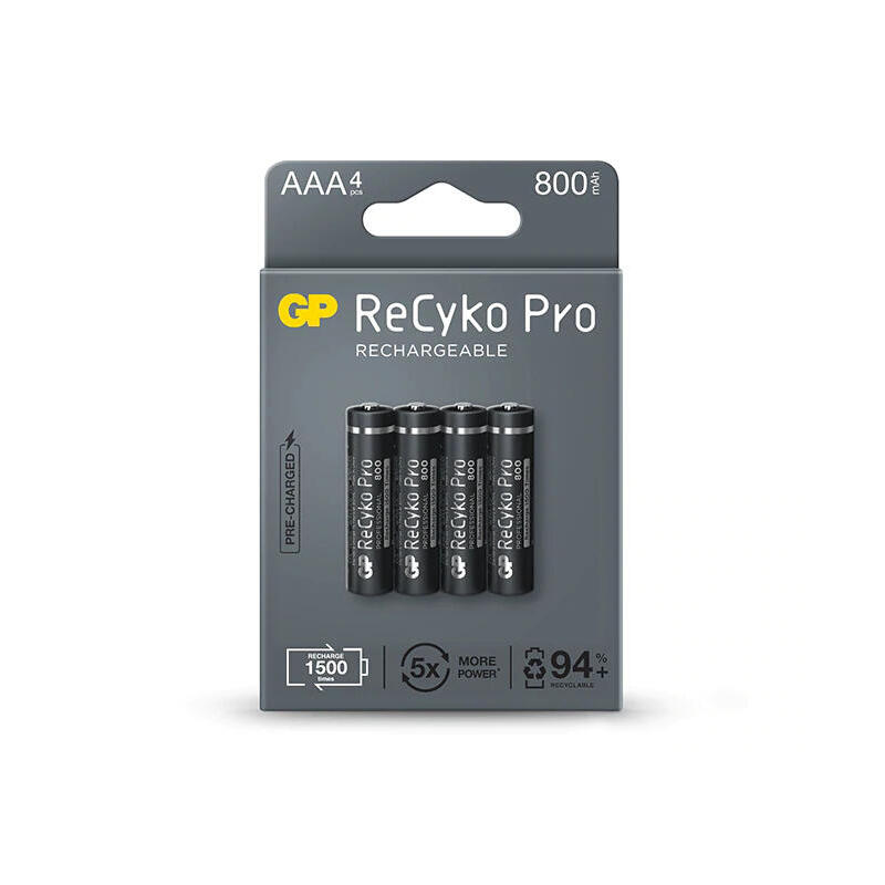 gp-recyko-pro-pack-de-4-pilas-recargables-800mah-aaa-12v-precargadas-ciclo-de-vida-hasta-1500-veces