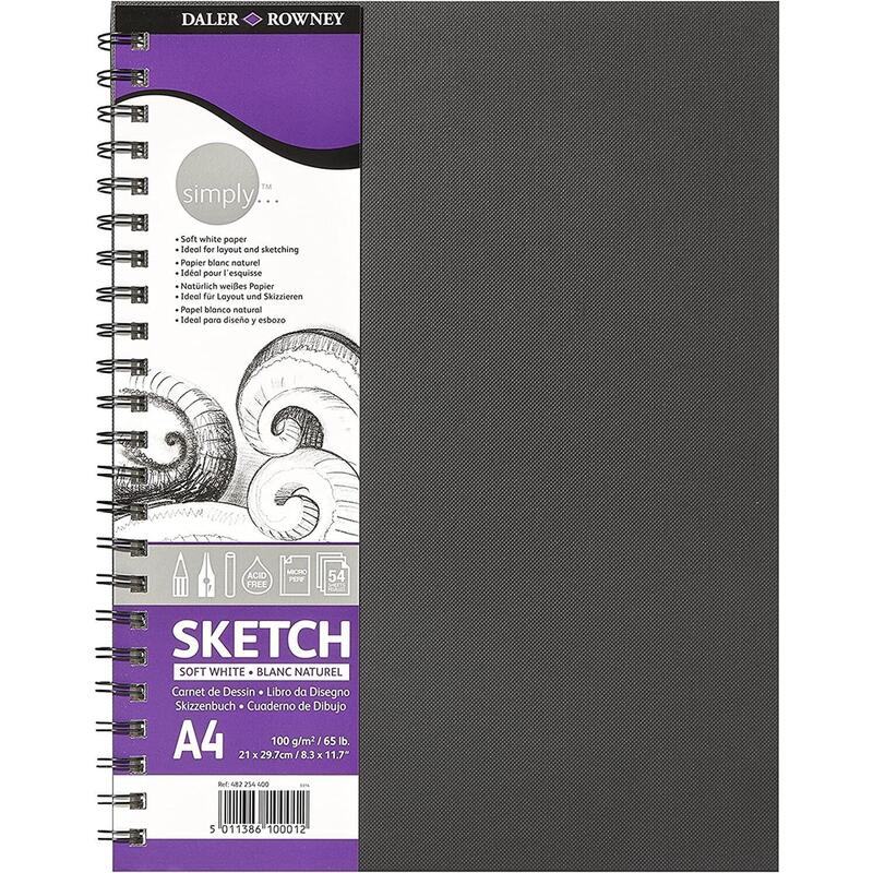 daler-rowney-simply-cuaderno-de-dibujo-a4-cubierta-rigida-con-encuadernacion-en-espiral-100gm2-color-blanco