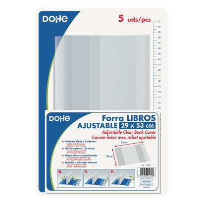 dohe-pack-de-5-cubiertas-protectoras-de-libros-solapa-adhesiva-reposicionable-tamano-29x53cm-material-pvc-120-micras