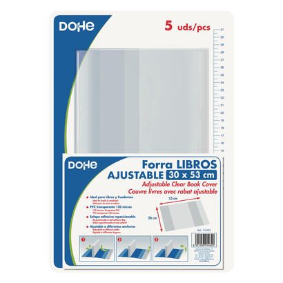 dohe-pack-de-5-cubiertas-protectoras-de-libros-solapa-adhesiva-reposicionable-tamano-30x53cm-material-pvc-120-micras