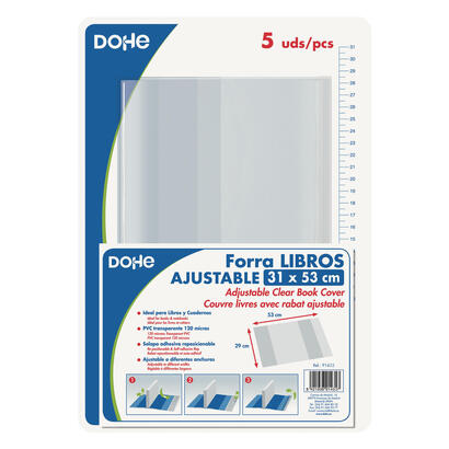 dohe-pack-de-5-cubiertas-protectoras-de-libros-solapa-adhesiva-reposicionable-tamano-31x53cm-material-pvc-120-micras