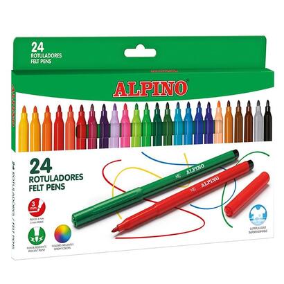 alpino-pack-de-24-rotuladores-escolares-punta-fina-de-3mm-superlavables-y-brillantes-desarrolla-la-creatividad-colores-surtidos