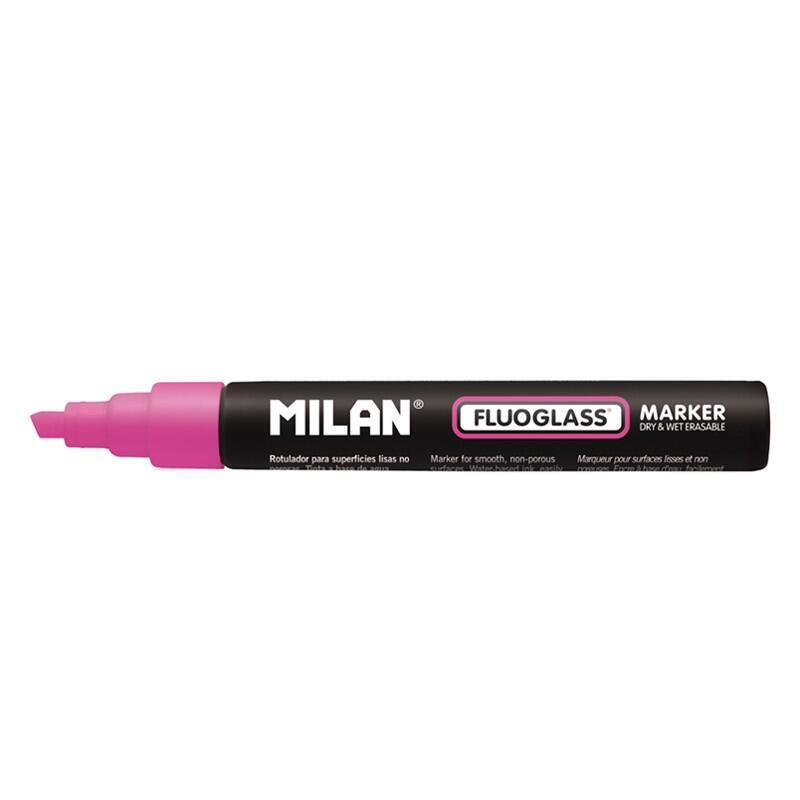 pack-de-12-unidades-milan-fluoglass-rotulador-superficies-lisas-punta-biselada-trazo-de-2-4mm-tinta-al-agua-borrado-facil-color-