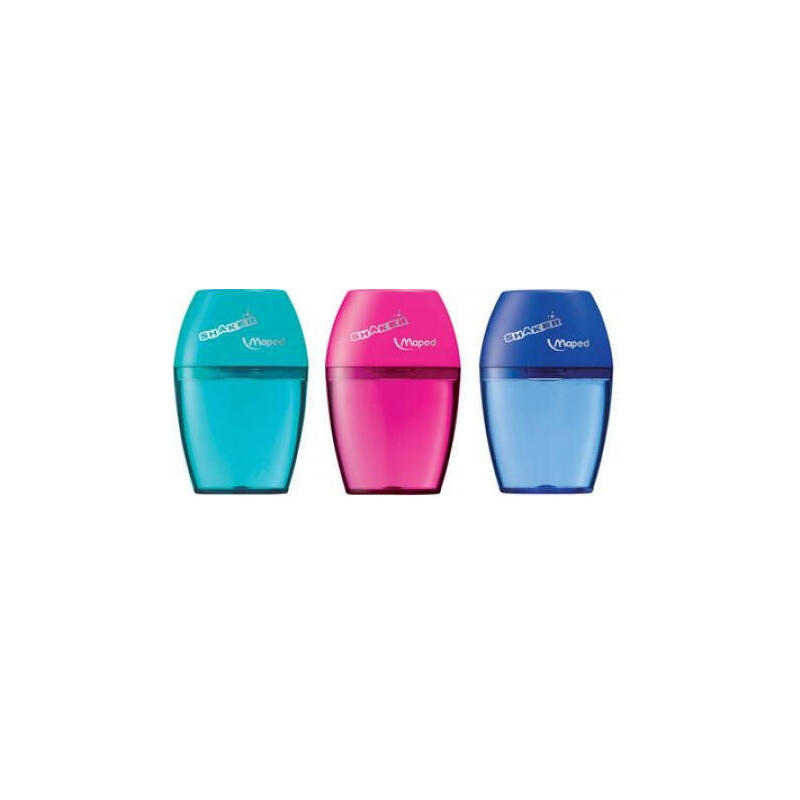 maped-shaker-sacapuntas-con-deposito-de-gran-capacidad-1-agujero-forma-ergonomica-colores-surtidos-caja-expositora-de-25-uds