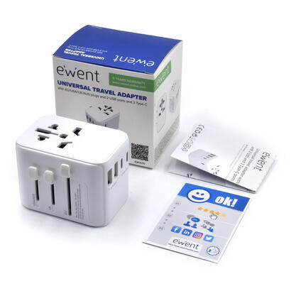 ewent-adaptador-universal-de-viaje2usb-y-3usb-c