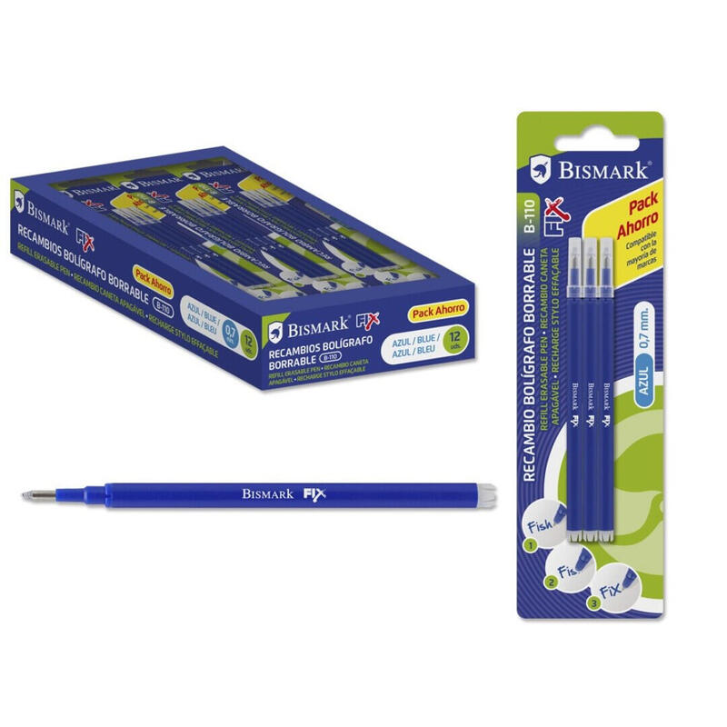 bismark-fix-pack-de-3-recambios-para-boligrafo-borrable-punta-fina-07mm-color-azul